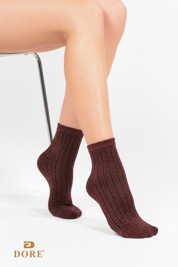Original Women's New Season Silvery Premium Cotton Corded Fabric Shiny Lurex Stylish Socks 1 Pair