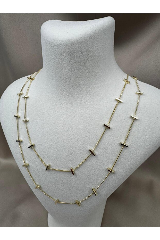 Multi-Layered Rectangular Detailed Adjustable Gold Chain Necklace - 6