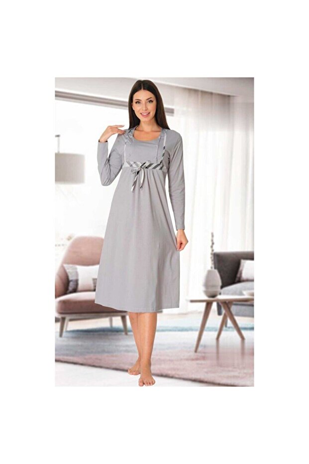 Women's Gray Maternity Breastfeeding Nightgown