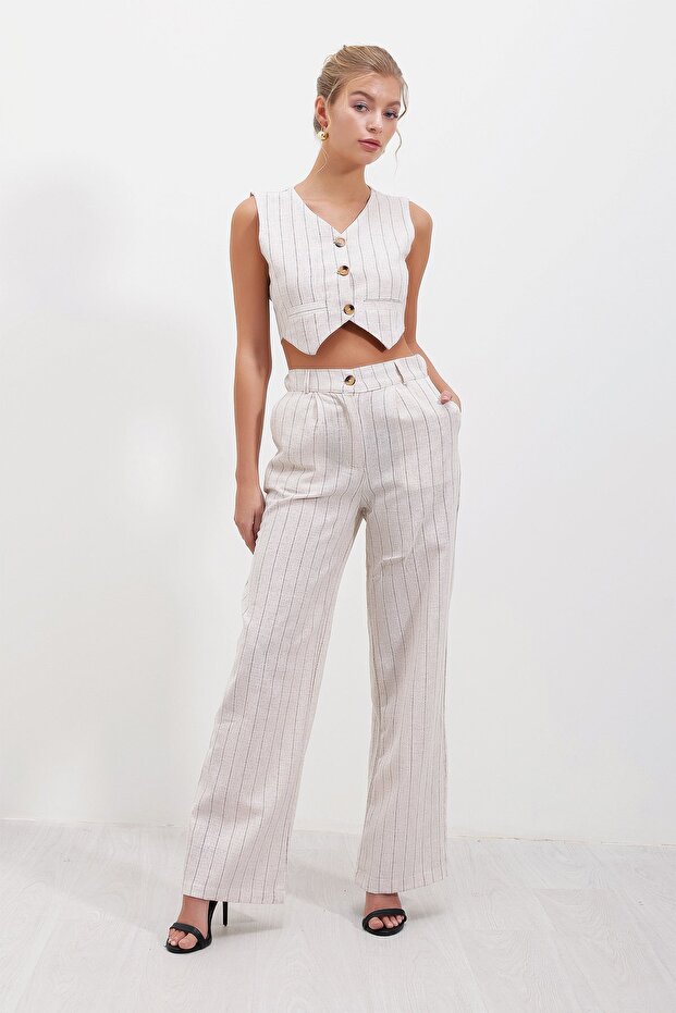 Σετ λινό ριγέ γιλέκο - 2