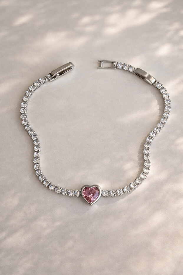 Steel Silver Pink Heart Suyolu La Vin Bracelet - Does Not Tarnish -