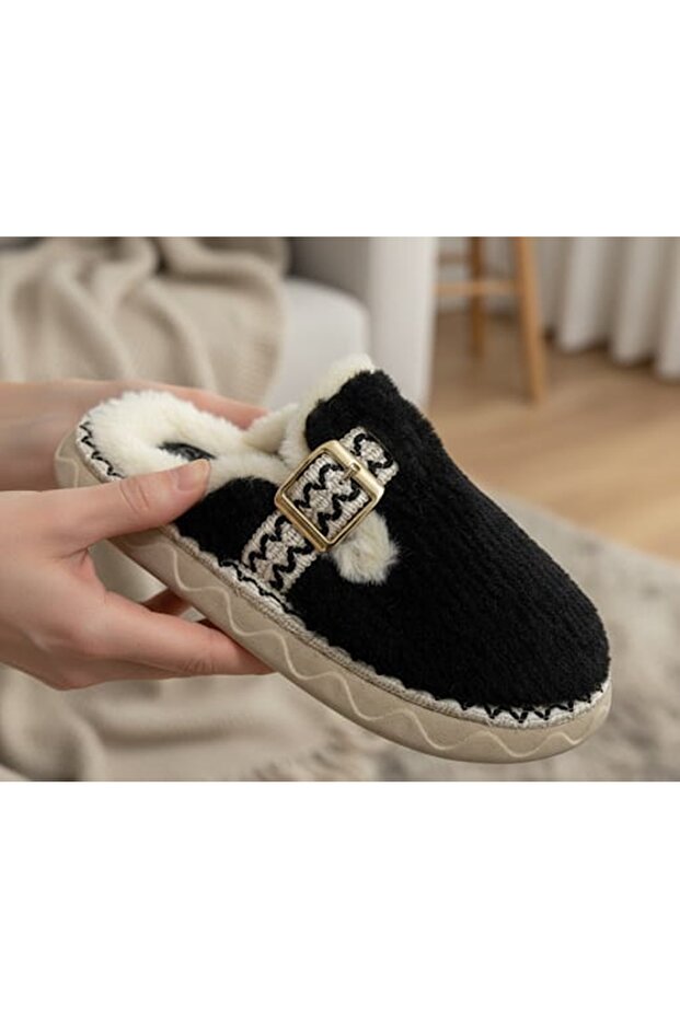 Slc Women's Buckle Closed House Slippers Winter Slippers