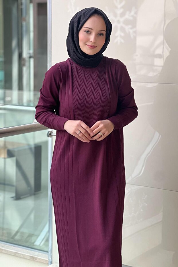 Zigzag Desenli Merserize Elbise - 4