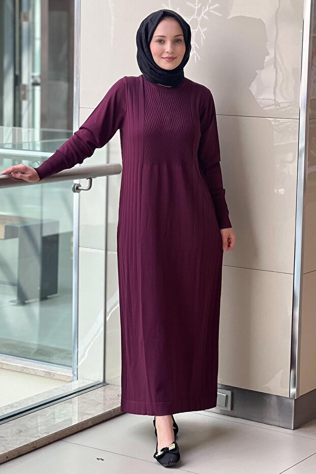 Zigzag Desenli Merserize Elbise - 3