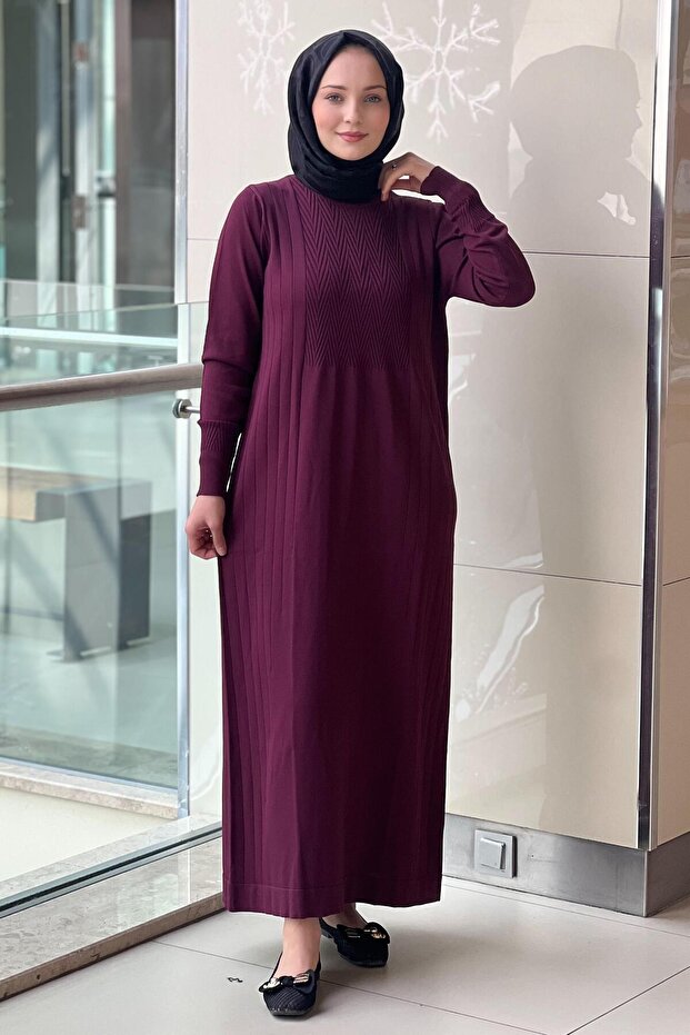 Zigzag Desenli Merserize Elbise - 1