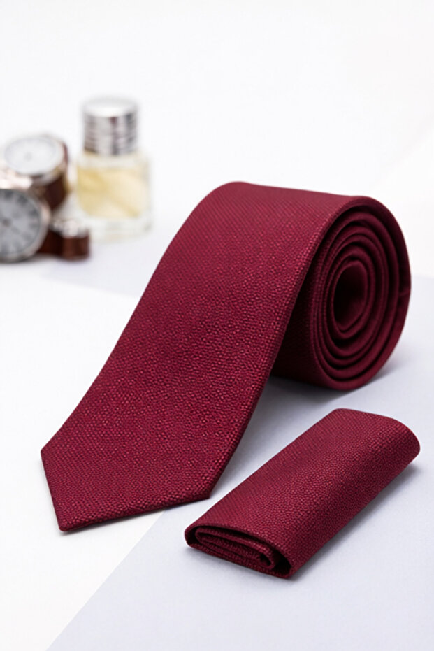 Men's Burgundy Dobby Handkerchief Tie