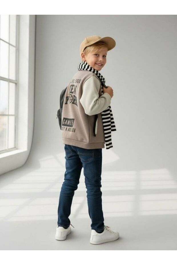 Boy's 3 Thread Raised Back Printed College Jacket - 1