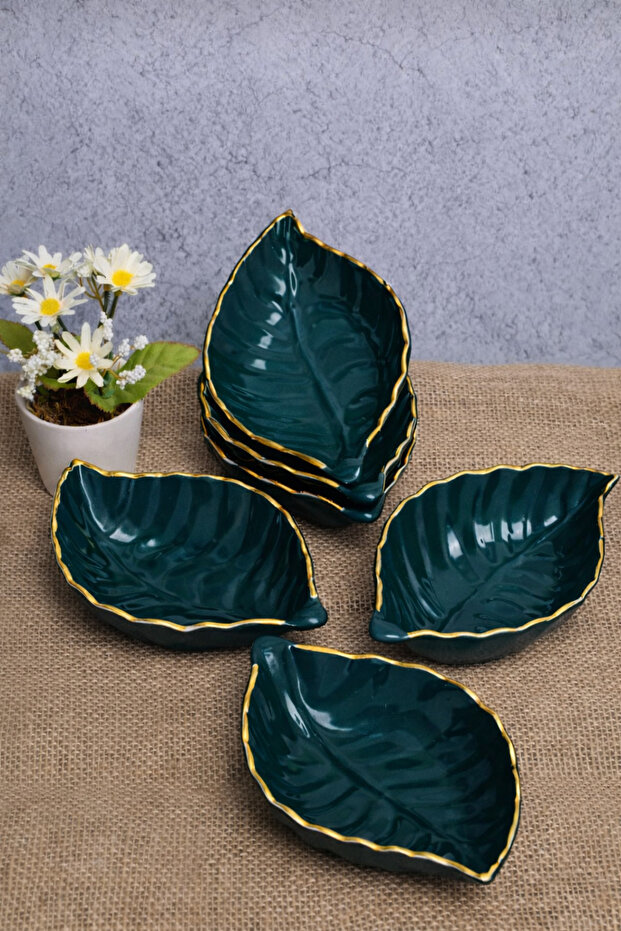 6 Pieces Leaf Pattern Gilded Ceramic Snack Bowl