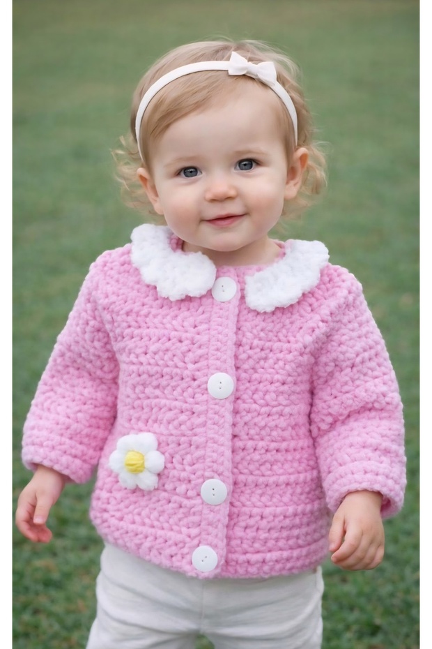 Hand Knitted Velvet Children's Cardigan>Girls' Clothing>Baby Clothing>Children's Clothing>Cardigan>Baby Coats>Baby Room