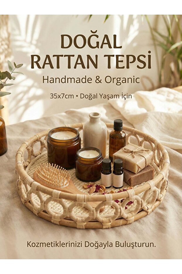 100% Handmade Natural Rattan Tray, Handmade Rattan Presentation and Serving Tray (35 X 7cm) Bh24495