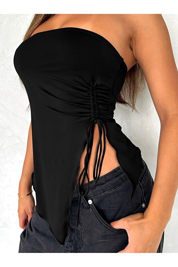 بلوزة مرنة بدون حمالات - رباط جانبي، قصة منخفضة - 2