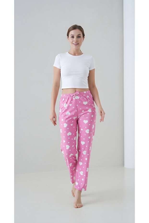 Women's Pajama Bottoms Heart Patterned Soft Textured Anti-Pilling