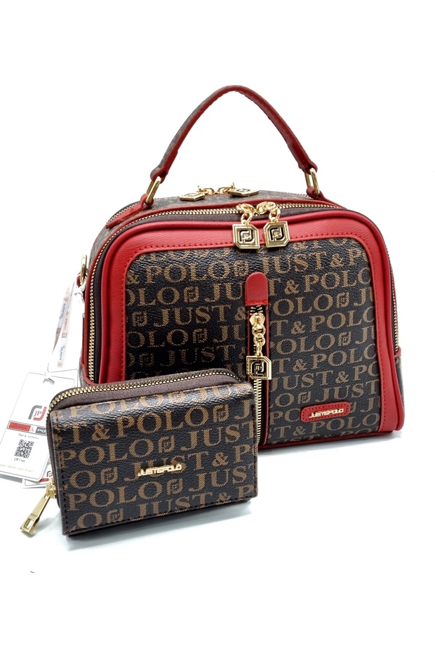 Women's Brown Red Bag Wallet Combination