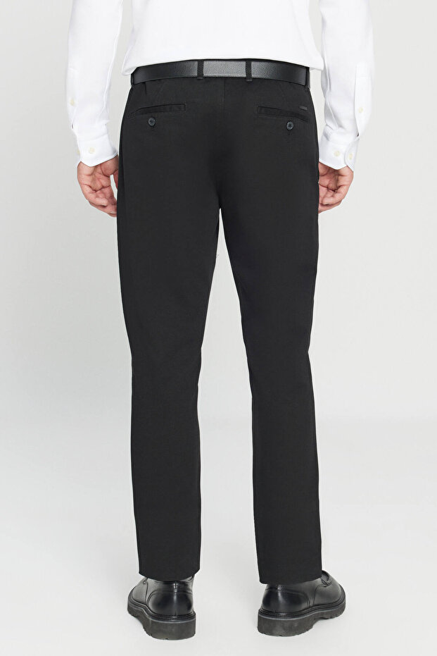Erkek Siyah Kanvas Diz İzi Yapmayan Slim Fit Dar Kesim Yan Cep Casual Pantolon - 9