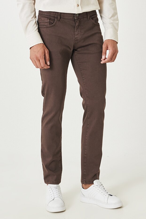 Men's Brown Non-Kneeling 360-Degree Stretching in All Directions Comfortable S Slim Fit Slim-Fit Pants