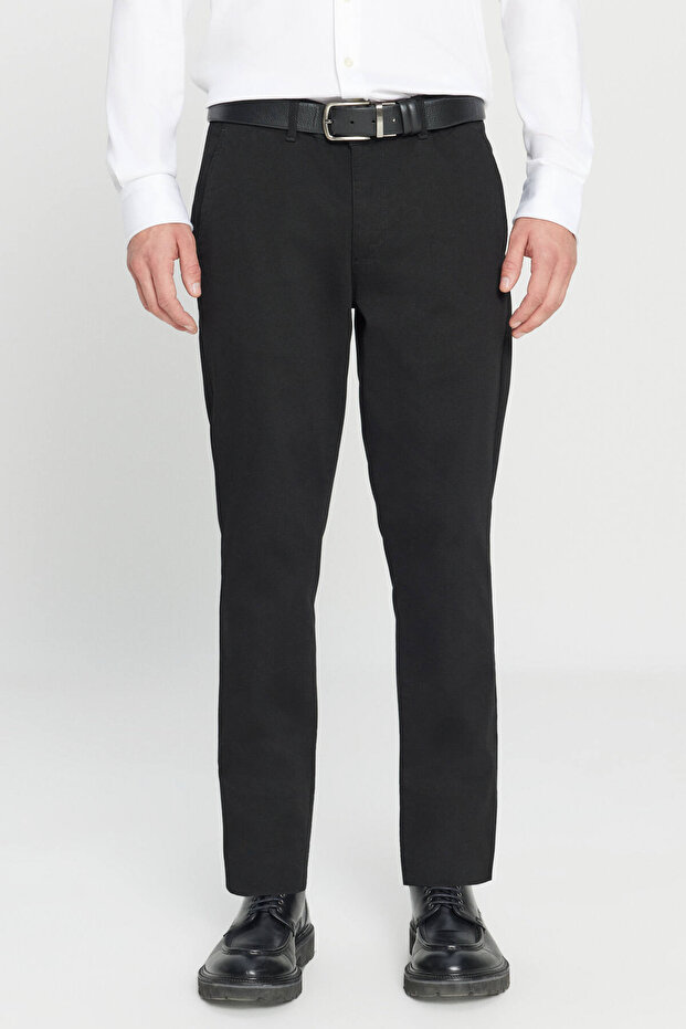 Erkek Siyah Kanvas Diz İzi Yapmayan Slim Fit Dar Kesim Yan Cep Casual Pantolon - 4