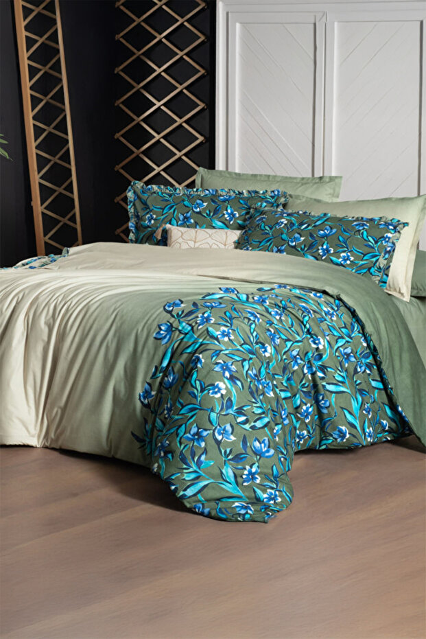 Ayder Green 100% Cotton Fancy Poplin Double Duvet Cover Set