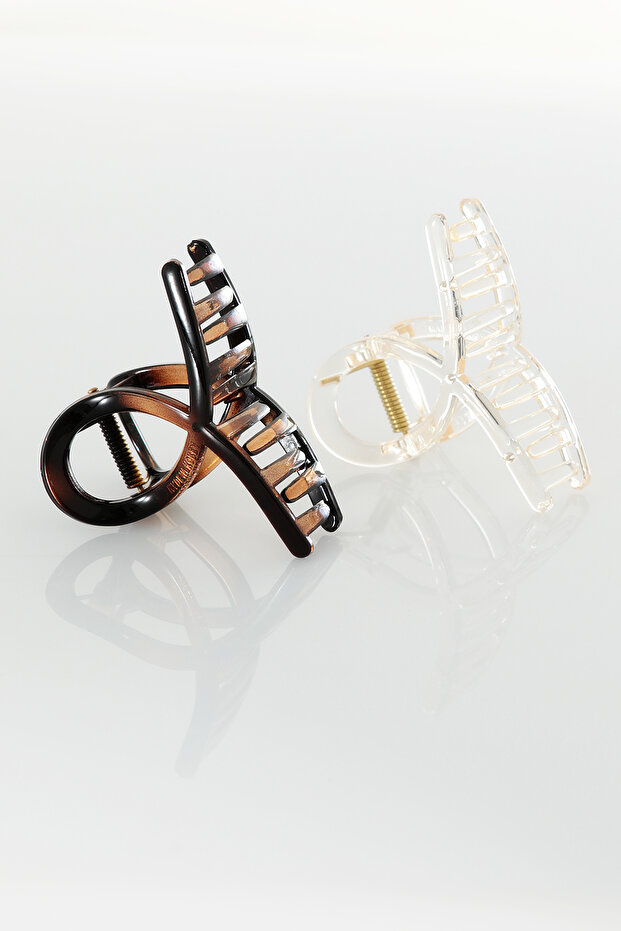 Tokaland Set of 2 Transparent Patterned Shiny Non-Slip Hair Clips