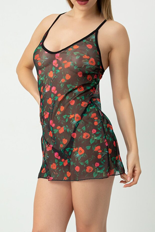 Patterned Strap Nightgown- 2255 - 1