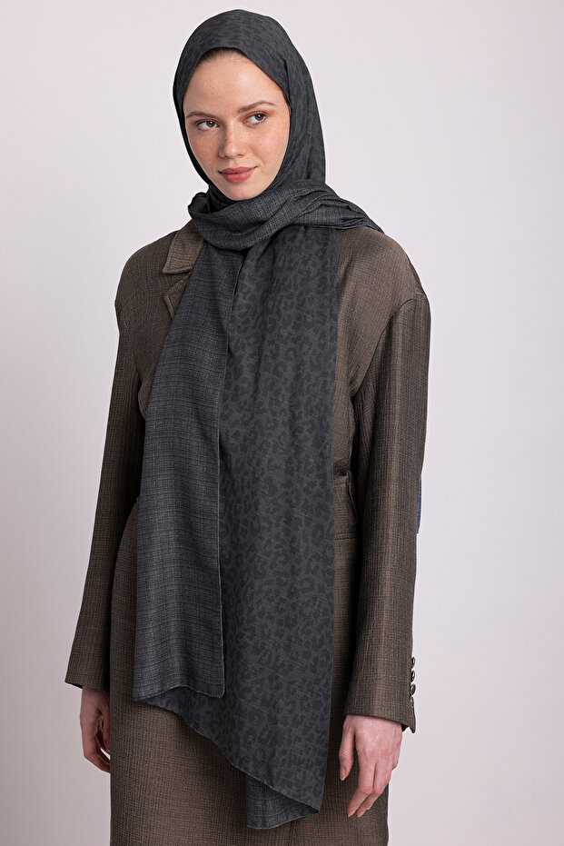 شال بارشين بنقشة الفهد ذو وجهين - رمادي - 3