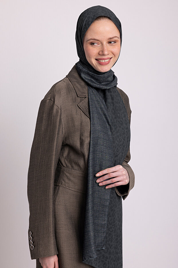 شال بارشين بنقشة الفهد ذو وجهين - رمادي - 4