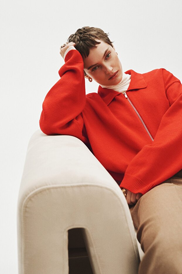 Fermuarlı Oversize Hırka - 5