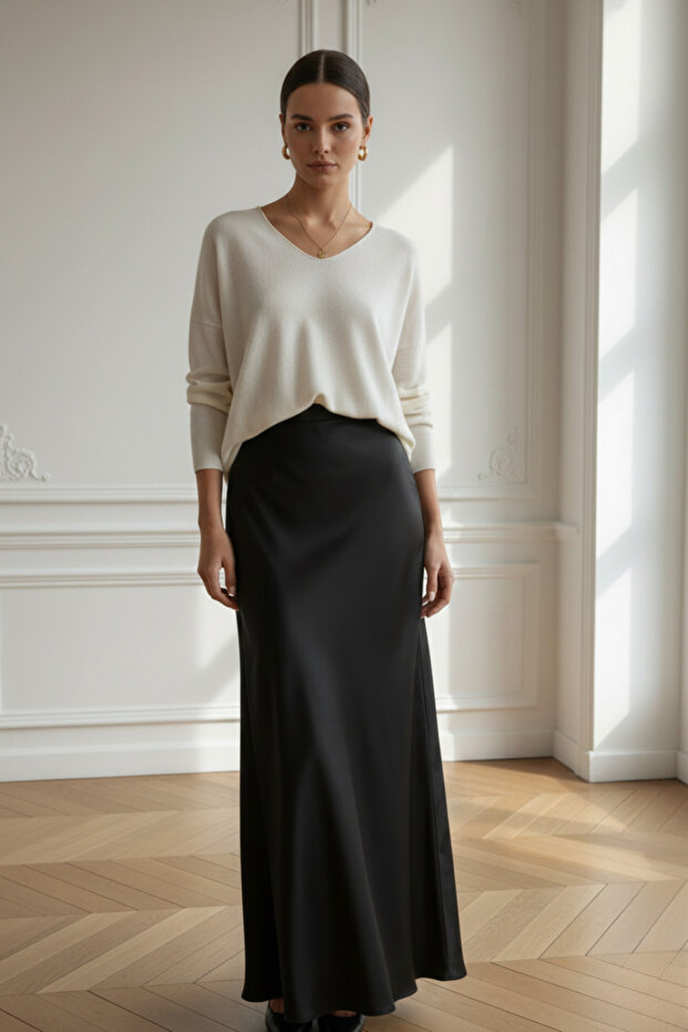 V-Neck White Knitwear Sweater