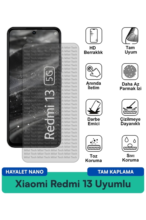 فيلم حماية الشاشة Xiaomi Redmi 13 Hayalet Nano سهل التطبيق وممتص للصدمات