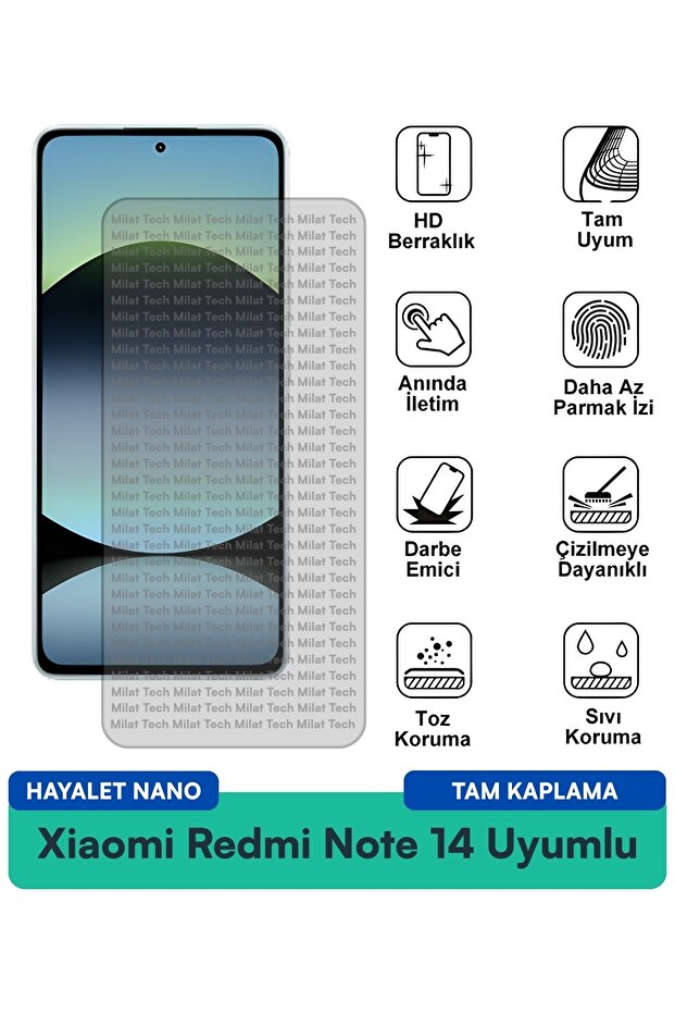 فيلم حماية شاشة Xiaomi Redmi Note 14 Hayalet Nano سهل التركيب بدون فقاعات