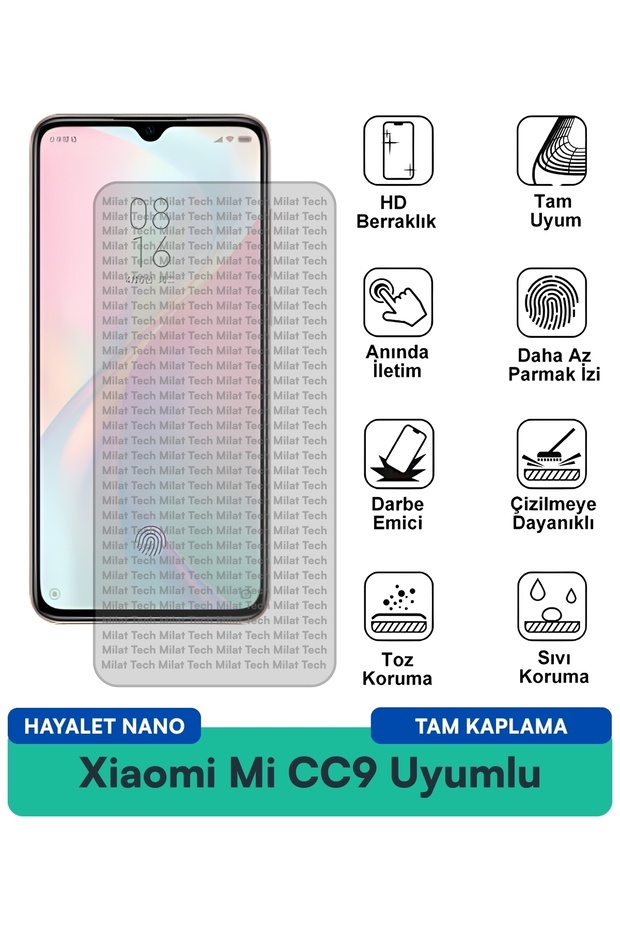 طبقة حماية شاشة Xiaomi Mi CC9 Hayalet Nano بدون فقاعات سهلة التركيب