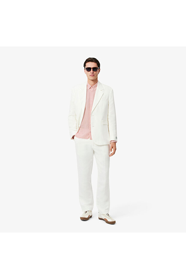Erkek Regular Fit Düğmeli Yaka Keten Açık Pembe Gömlek - 5