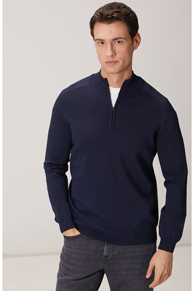 Lacivert Fermuarlı Kazak - 2