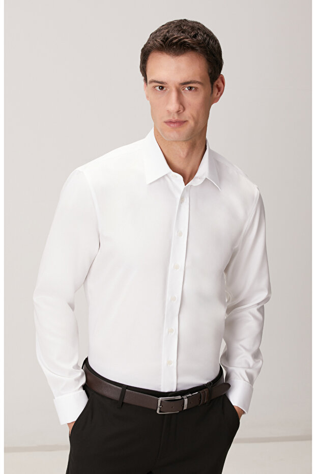 Non-Iron Beyaz Saten Gömlek - 2