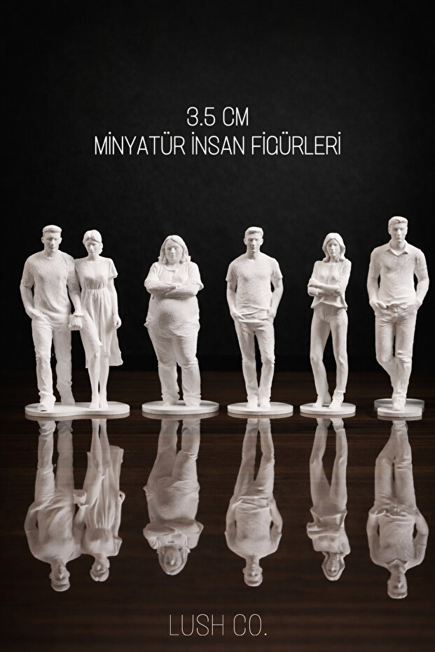 LushCo 6’lı Minyatür Maket İnsan Figürleri - 3,5 cm, Boyanabilir - Dollhouse, Museum of Us, Diorama
