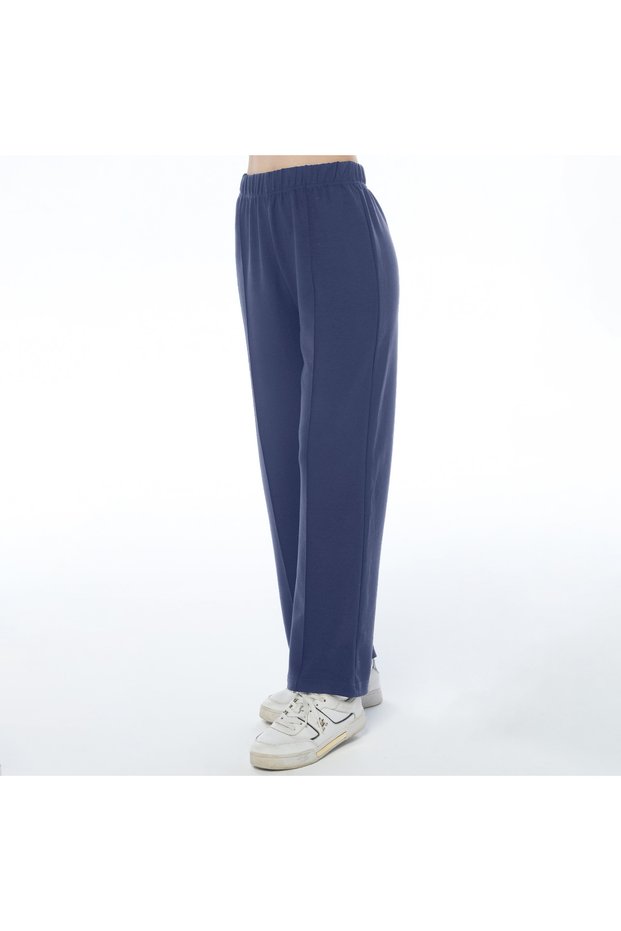 Women's Blue Color Schuba Fabric Front Seam Detail Pants (with Plus Size Option)