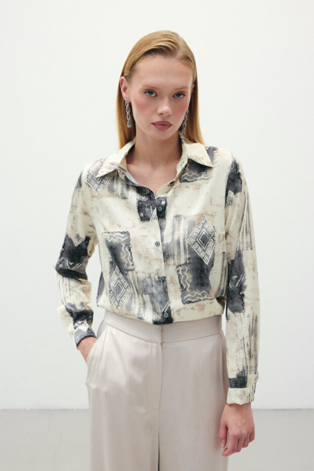 قميص كلاسيكي منقوش - رمادي - 2