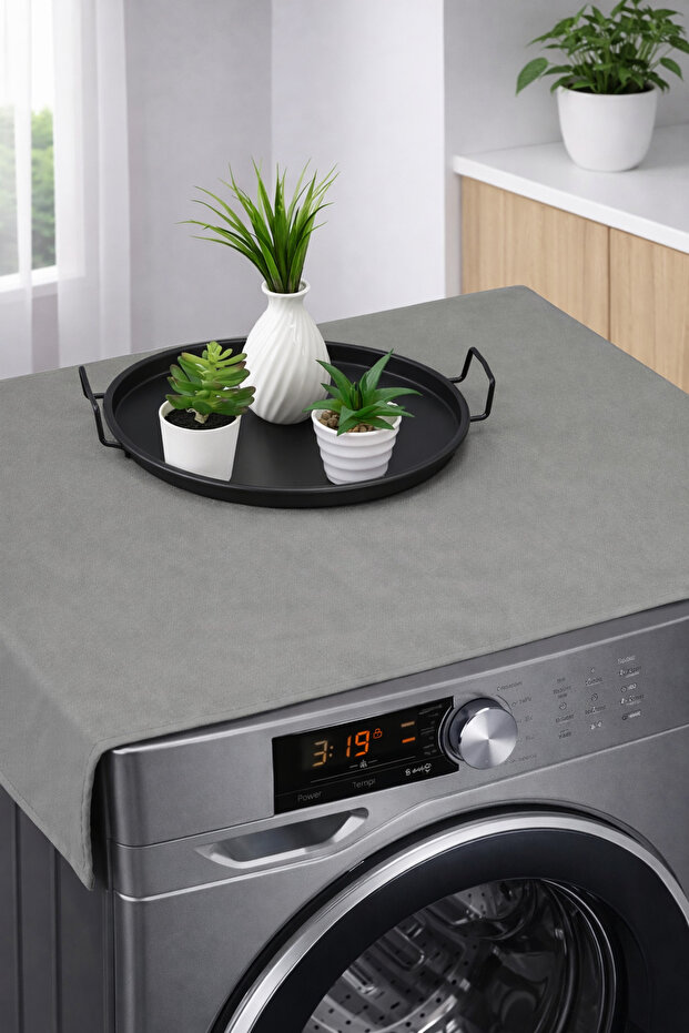 Washing Machine Cover Liquid Proof Fabric Green Color Flat Model