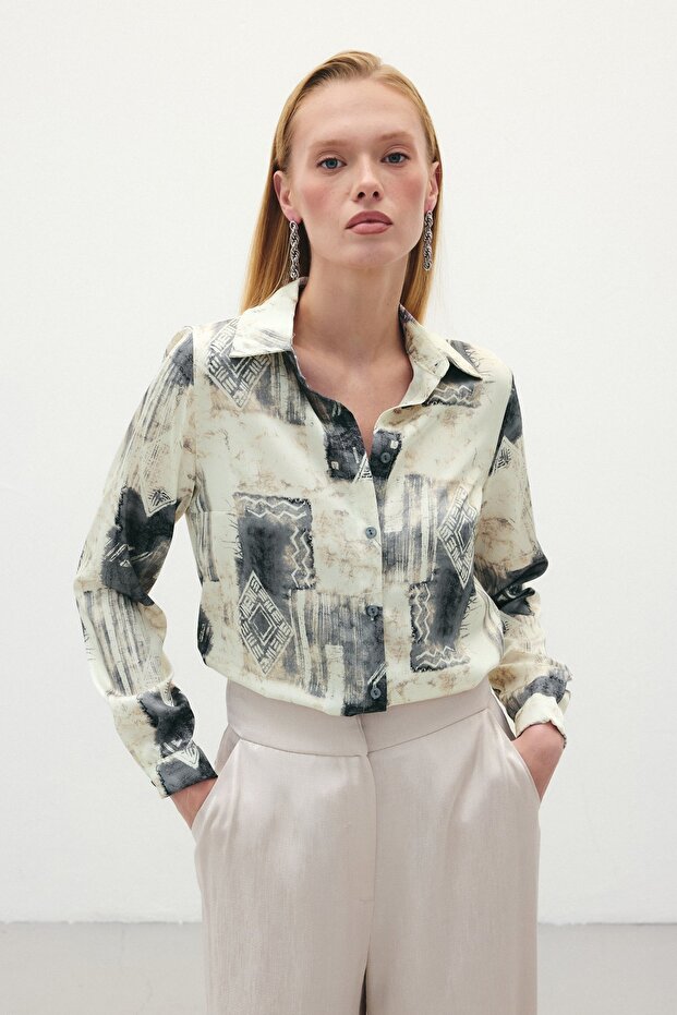 قميص كلاسيكي منقوش - رمادي - 4