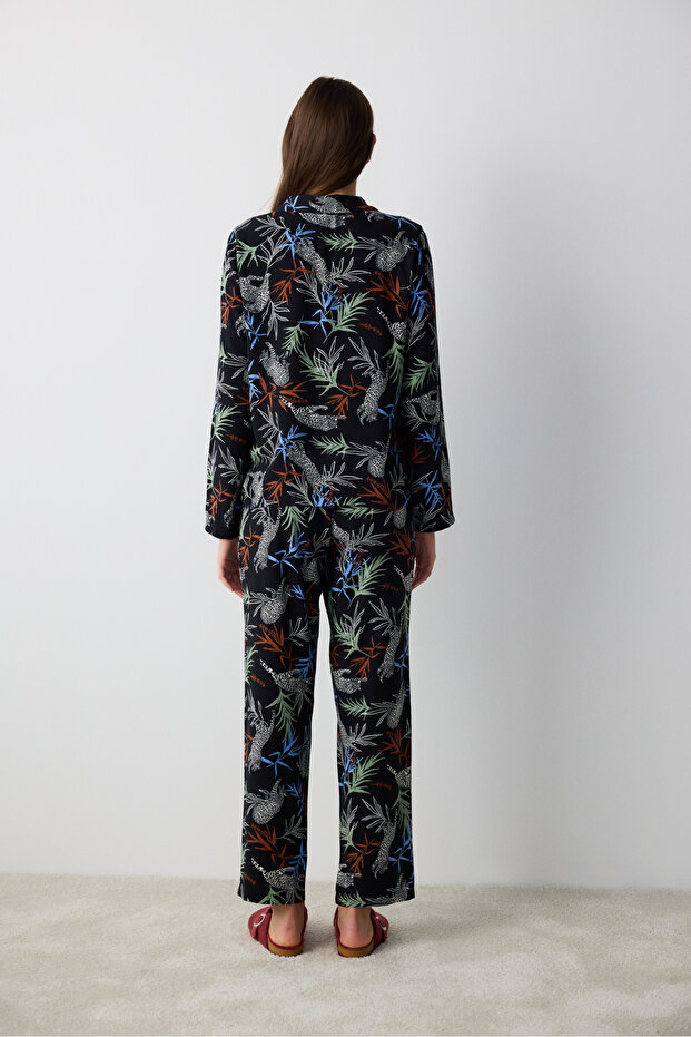 Multi-Colored Dark Front Pants Pajama Set - 4