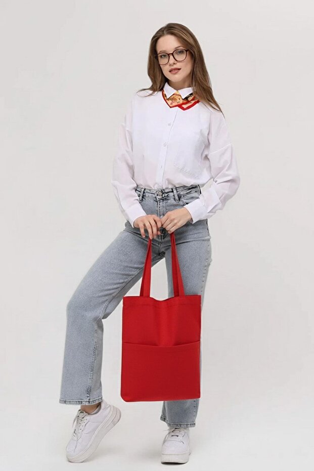 3 Cepli Kırmızı Gabardin Çanta - 3