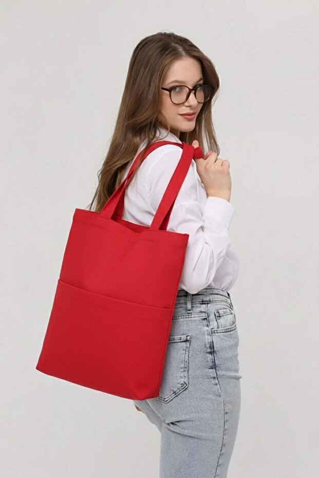 3 Cepli Kırmızı Gabardin Çanta - 1