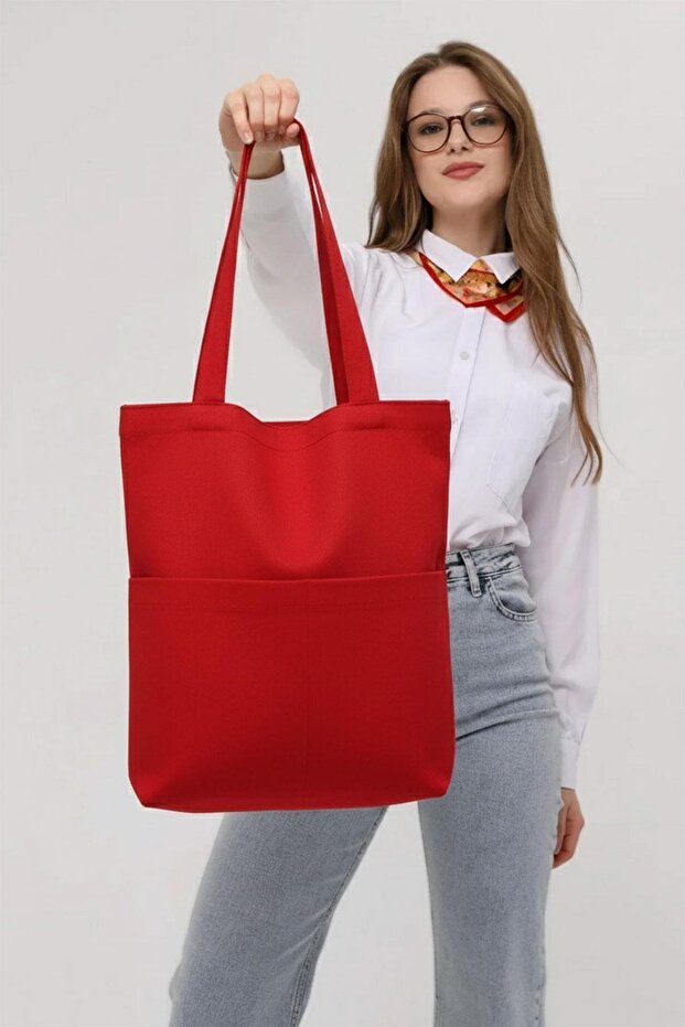 3 Cepli Kırmızı Gabardin Çanta - 2