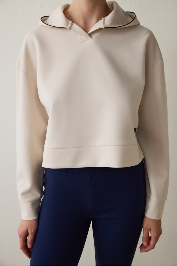 Bej Modal Kapüşonlu Sweatshirt - 2