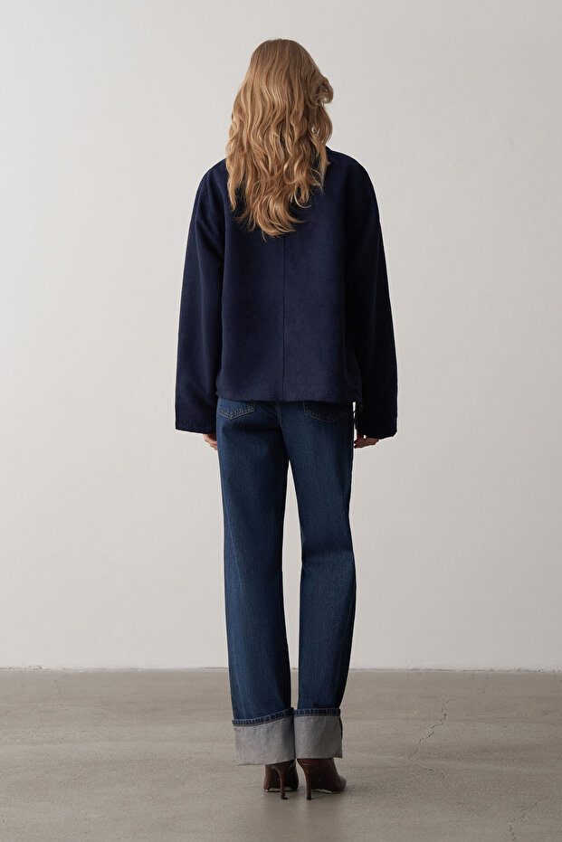 Lacivert Süet Oversize Ceket - 7