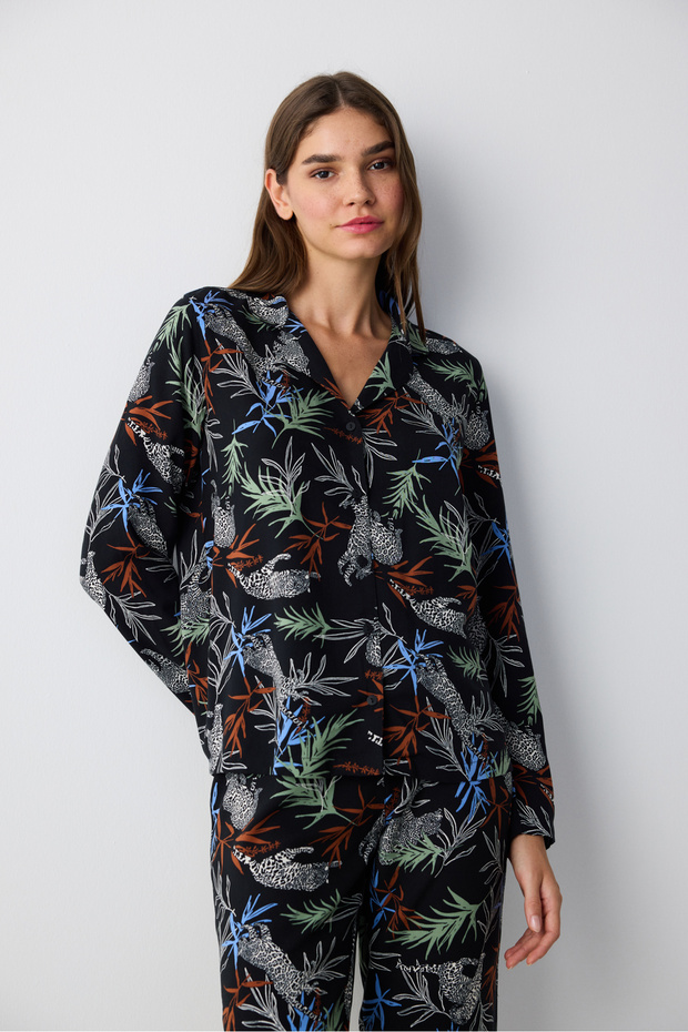 Multi-Colored Dark Front Pants Pajama Set - 1