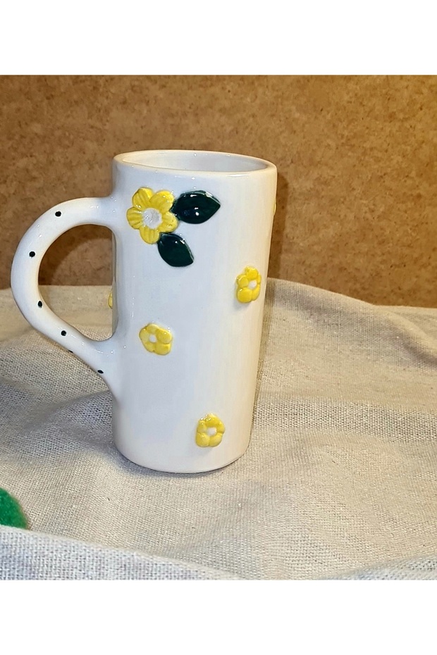 كوب قهوة مزدوج منقوش بالزهور مصنوع يدويًا من السيراميك - 3