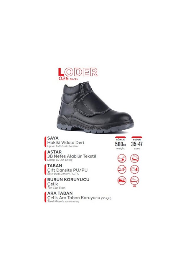 Loder 026 S2 SRC Vidala Deri Çelik Burun Kaynakçı İş Botu - 3