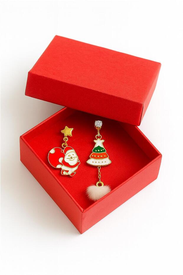 Christmas Figures Enamel Asymmetrical Dangle Earrings