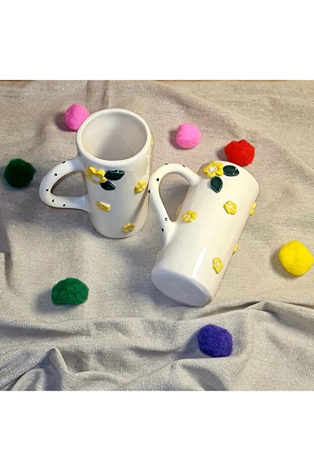 كوب قهوة مزدوج منقوش بالزهور مصنوع يدويًا من السيراميك - 5