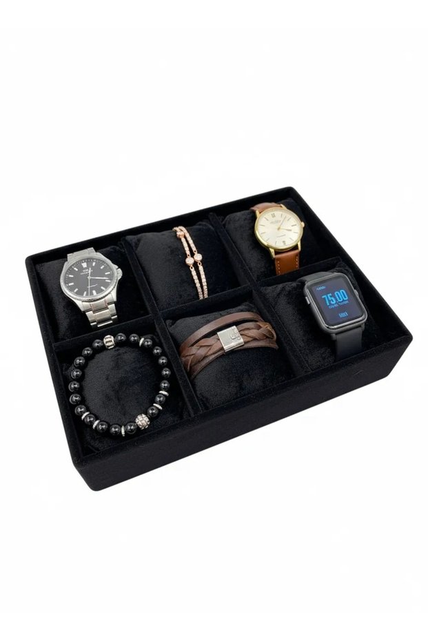 Domestic Production Dobric Model Suede Coated Black Color 24/18 cm Padded Drawer Pearl Jewelry Organizer